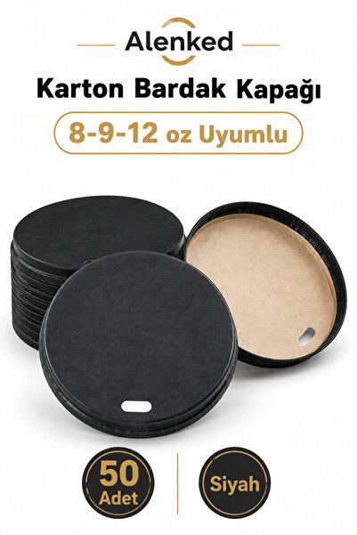 alenked Cardboard Cup Lid 8-9-12 oz Black 50-Pack