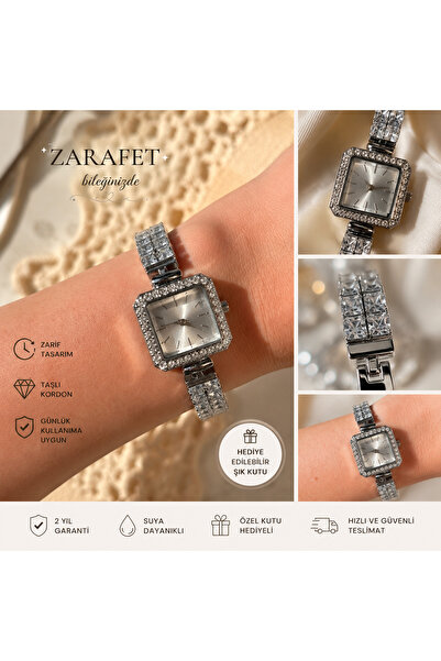 PULLEAR Women's Wristwatch with Stones Silver Color Square Dial Bracelet Mode...