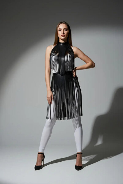 Angels Passion Tasseled High Waist Faux Leather Skirt