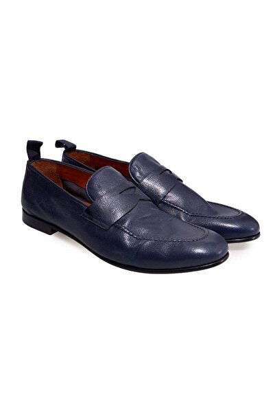 FRANCO CALVANI Dark Blue Color Laceless Genuine Leather Men's Shoes