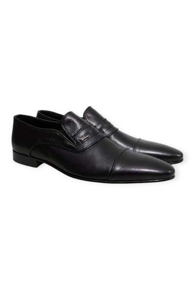 FRANCO CALVANI Black Color Laceless Genuine Leather Men's Shoes