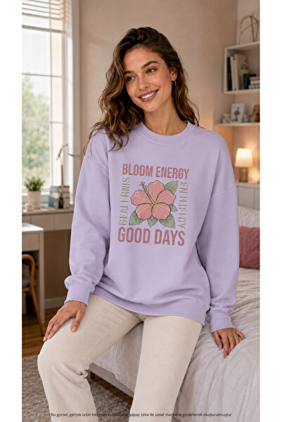 caddekombin Women's Bloom Energy Floral Printed Round Crew Neck Long Sleeve S...