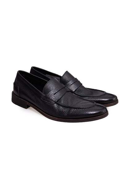 FRANCO CALVANI Black Color Laceless Genuine Leather Men's Shoes