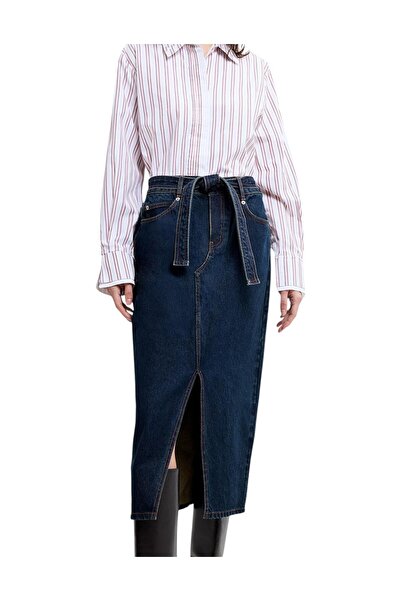 French Connection Women Dallas Denim Belted Midi Skirt