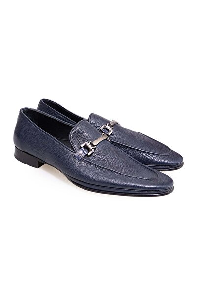 FRANCO CALVANI Dark Blue Color Laceless Genuine Leather Leather Sole Men's Shoes