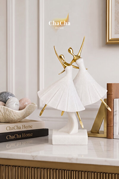 ChaCha Home Shenk İkili Balerin Mermer Görünümlü Gold Detaylı Biblo - Premium...