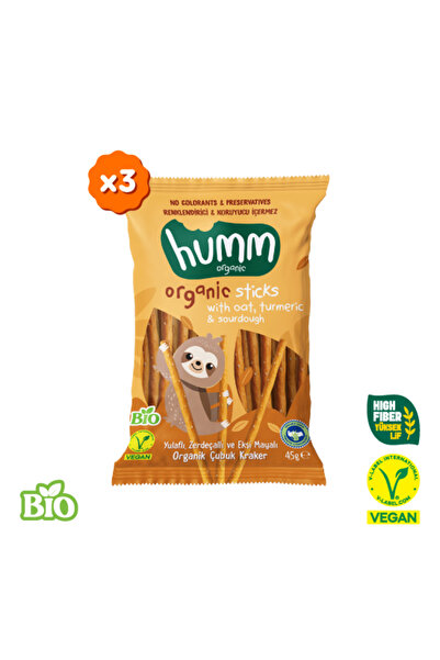 Humm Organic Organik Yulaflı Zerdeçallı ve Ekşi Mayalı Çubuk Kraker - 3 Adet