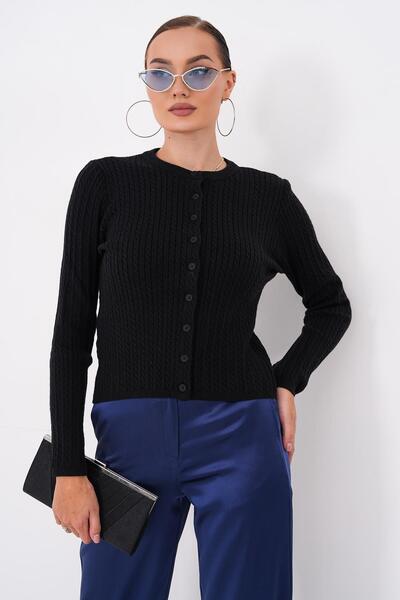 ŞİMAL Women's Knitted Patterned Button Closure Knitwear Cardigan 265161 -