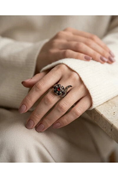 Dorvina Bronze Women's Ring Authentic Copper Jewelry Red Zircon Stone Floral ...