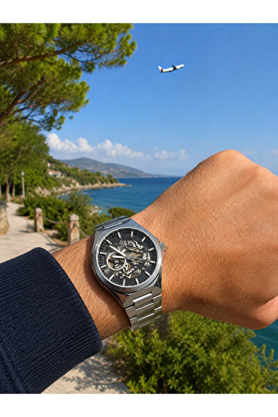Bigotti Milano Men's Wristwatch Automatic Special Design Black and Steel Dial...