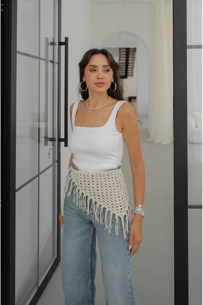 Havoş Ecru Multi-Purpose Bandana with Tassels