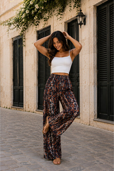 Avero Viscose Basic High Waist Wide Leg Lace-Up Women's Trousers Dasanli
