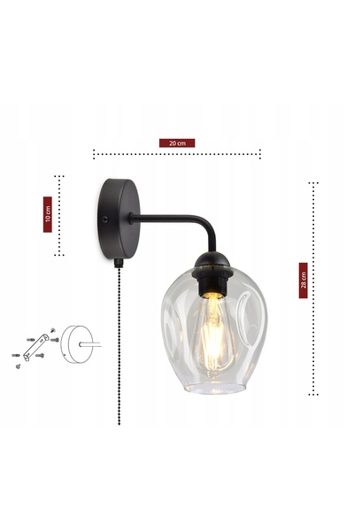 NO BRAND Lampă de perete, aplice, întrerupător, abajur transparent