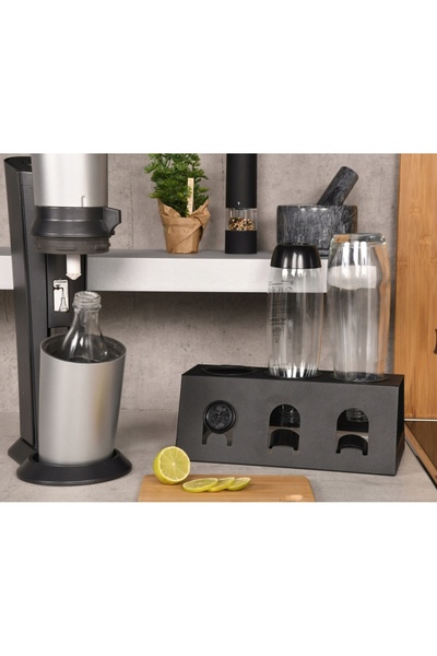 NO BRAND Suport pentru sticle Sodastream cu tăviță, negru