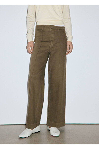 MANGO Woman Yüksek belli dikişli wideleg jean pantolon