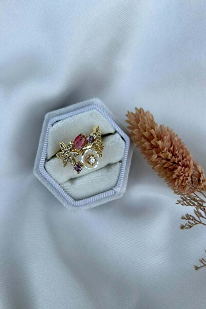 Moenajewellery Manolya Çiçeği Renkli Taş Detaylı Tasarım Yüzük