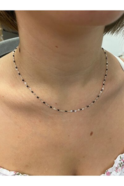 NO BRAND Colier din argint cu inimioare negre, choker din argint 925, 40 cm