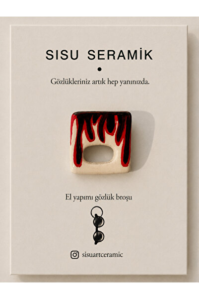 Sisu ceramic Kare el yapımı gözlük broşu