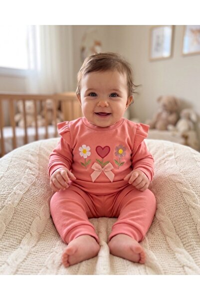 voyyo kids baby Baby Girl Seasonal Heart Flower Embroidered Ruffle 3-6-9-12 M...