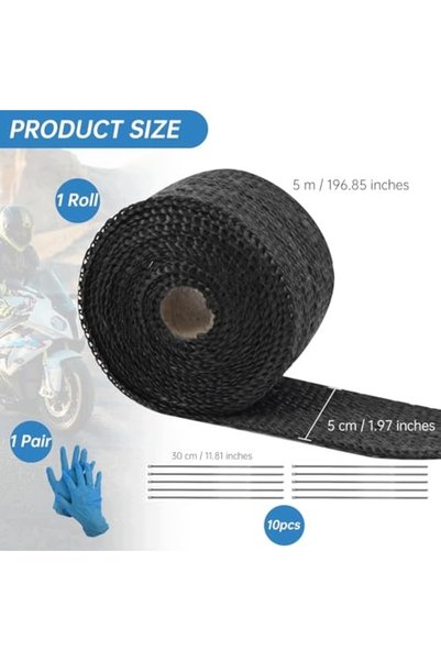 NO BRAND Bandă adezivă neagră din fibră de sticlă pentru eșapament motociclet...