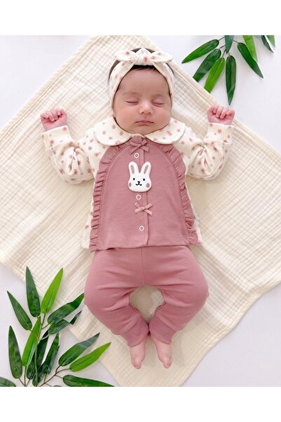 Ege Bebek Baby Girl Floral Printed Rabbit Bandana 3-Piece Newborn 0-3 Months ...