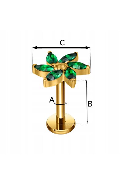 NO BRAND PIERCING DIN AUR Cercei labret cu zirconiu verde în formă de floare ...