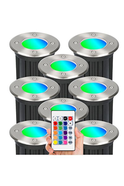 NO BRAND 8x LAMPĂ PUTERNICĂ DE SOL, CORP DE ILUMINAT ÎNCASTRAT, SET CU BEC RGB