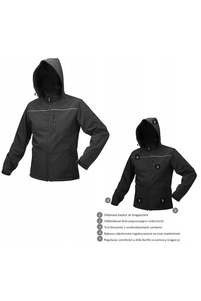 yato Geacă softshell bărbați XXL neagră impermeabilă cu glugă TROBSIDIAN