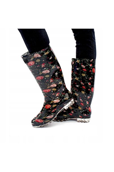 NO BRAND Cizme de ploaie pentru femei, florale, din cauciuc, tip slip-on, ușo...