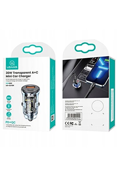 Usams Încărcător auto 1xUSB+1xUSB-C C32 30W Încărcare rapidă albastru
