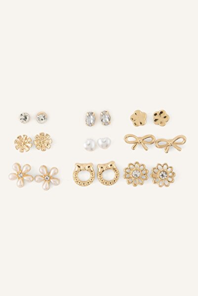 DeFacto Women's Flower and Bow Figured Stone Earrings Set of 9 I1390Axns