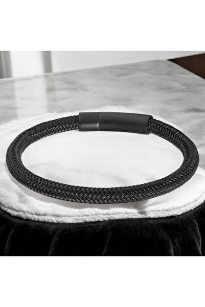 NO BRAND Brățară din șnur de piele pentru bărbați, 22cm, neagră