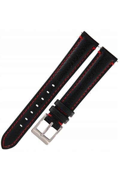 NO BRAND TEKLA E12 - 16mm - Negru / Roșu - Curea de ceas din piele