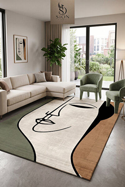 SionFabric Dijital Baskı Modern Soyut Çizgi Sanat Yüz Desenli Tasarım Yıkanab...