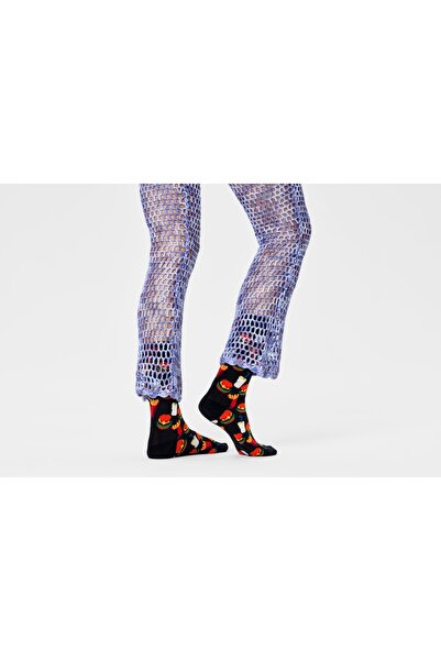 NO BRAND Șosete unisex Happy Socks - negre / cu imprimeu hamburger colorat 36-40