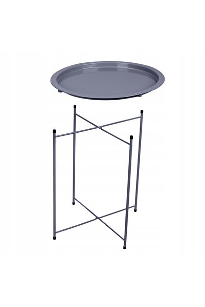 NO BRAND Măsuță de cafea rotundă, pliabilă, din metal, cu tavă, gri, stil lof...