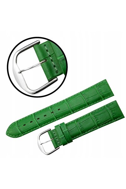 NO BRAND Curea REDA 20mm, verde crocodil, cusături verzi