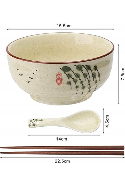 NO BRAND BOL JAPONEZ PENTRU RAMEN 580ML CU BEȚEȘTI, LINGURĂ - PORȚELAN!