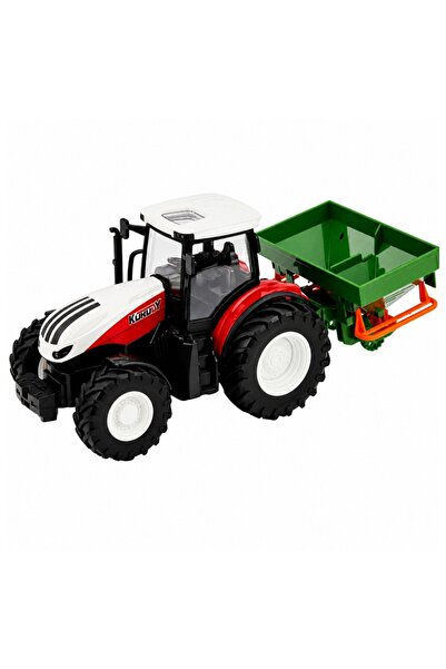 NO BRAND 1:24 Tractor agricol cu semănătoare, telecomandă RC, roșu deschis