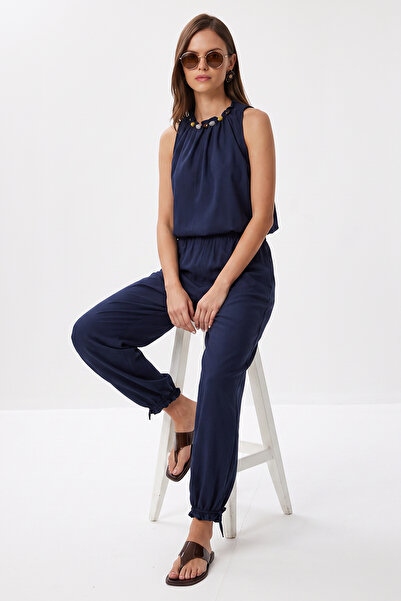 Lovelyİstanbul Beaded Detailed Woven Top and Bottom Set Lby0065 Dark Blue