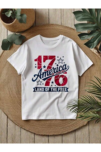26LIK تي شيرت وطني للنساء بتصميم "USA 1776" (قطعة واحدة)، قميص كاجوال بأكمام ...