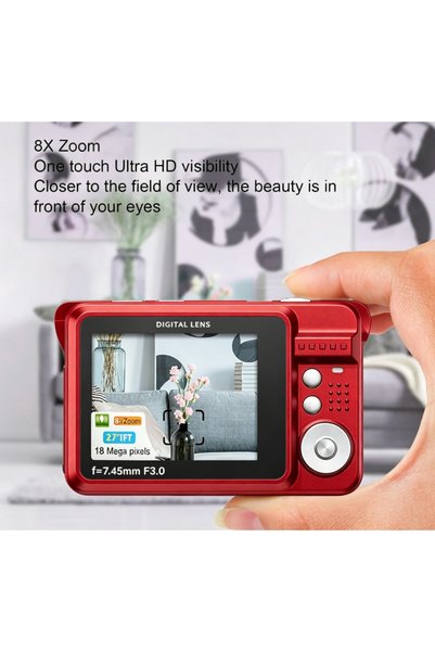Jubilin 18MP Digital Camera with 8X Zoom, Auto Focus & Anti-Shake, 2.7 Inch Screen Portable Point and Shoot for Travel Vlogging, Red