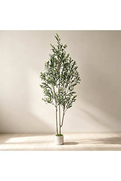 SCHENKERO 182cm Artificial Double Trunk Olive Tree, Tall Fake Olive Plant wit...