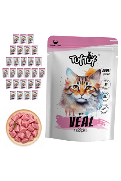 Tuf Tuf TufTuf hrană umedă completă pentru pisici cu vițel, pate, plicuri 30x...