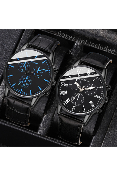 Choice6 Black A 1/2PCS Set Couple Fashion Casual Leather Watches Ladies Simpl...
