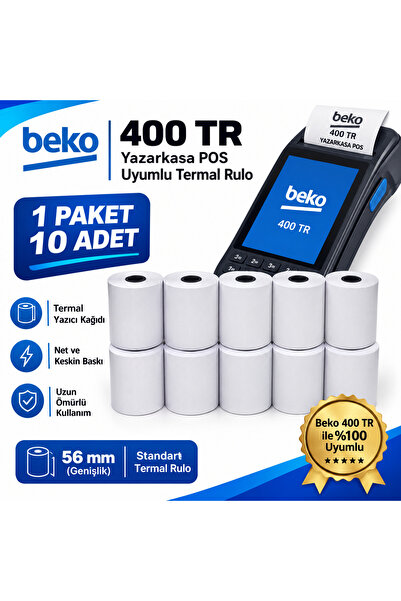 Beko 400 TR Uyumlu 56x16 Metre Termal Yazarkasa POS Rulosu 1 Paket 10 Adet