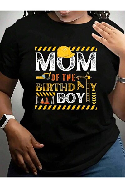 21JNRY تي شيرت بطباعة جرافيكية سوداء عليه عبارة "Mom Of The Birthday Boy Cons...