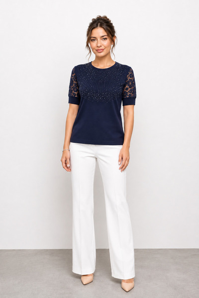 bihan store Women's Blouse with Stone Detail on Front and Lace Detail on Back...