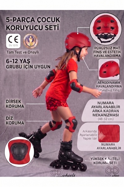 tosbai Ayarlanabilir Çocuk Kaskı 6-12 yaş Spor Koruyucu Kask Dizlik Dirseklik...