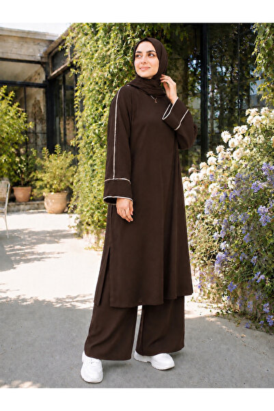 Pantolon tunik acı kahve yazlık tesettür ikili takım